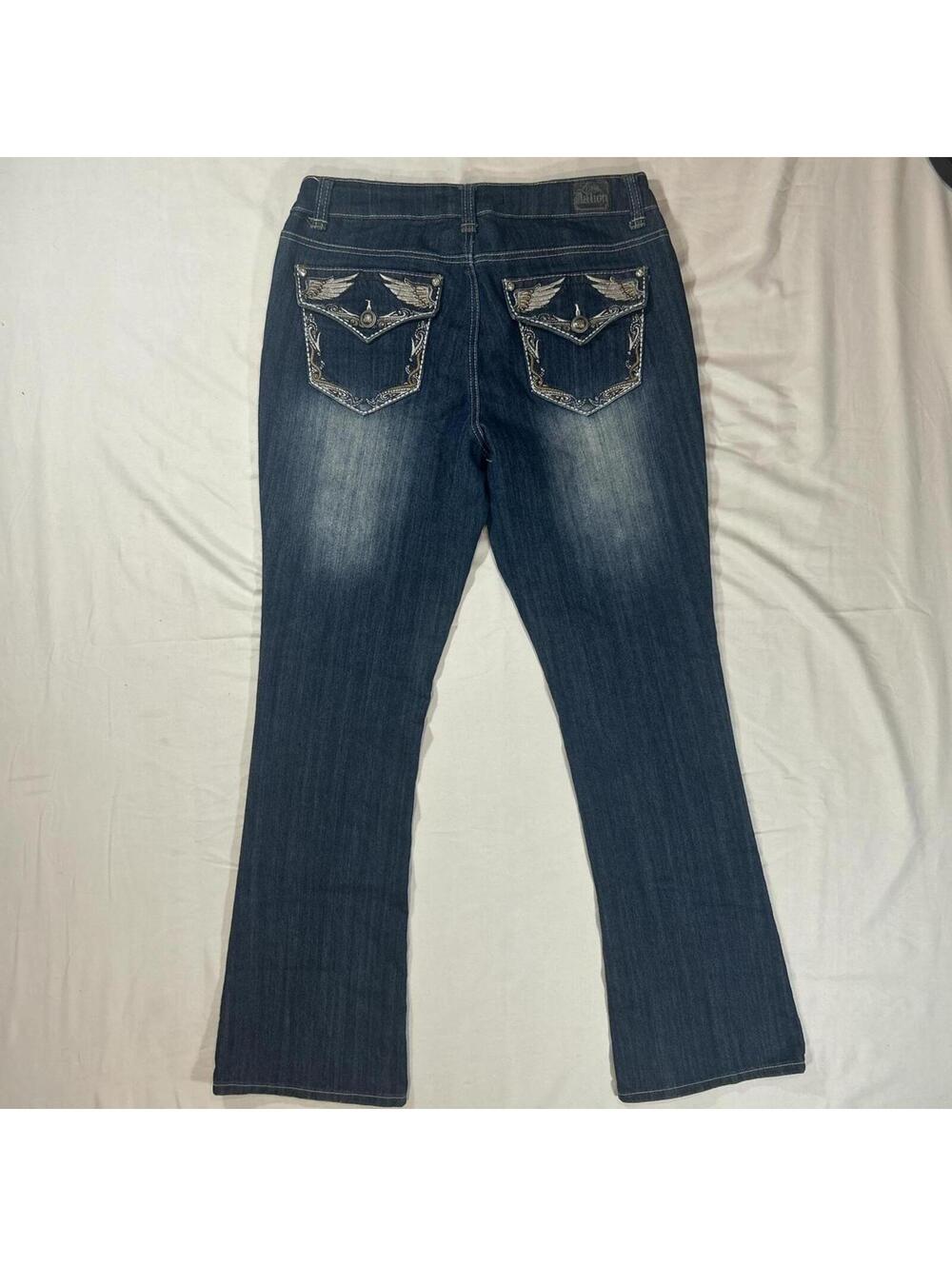 Love x Nation Y2K embellished mid rise bootcut jeans.
